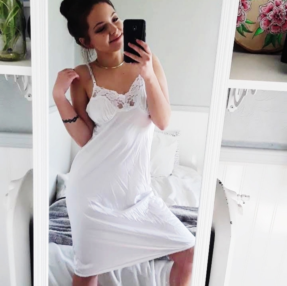 Soft White Lacy Sexy Tank Night Gown / Bridal Slip